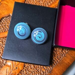 Elegant Blue Swirl Look Vintage Japan Clip  Earrings